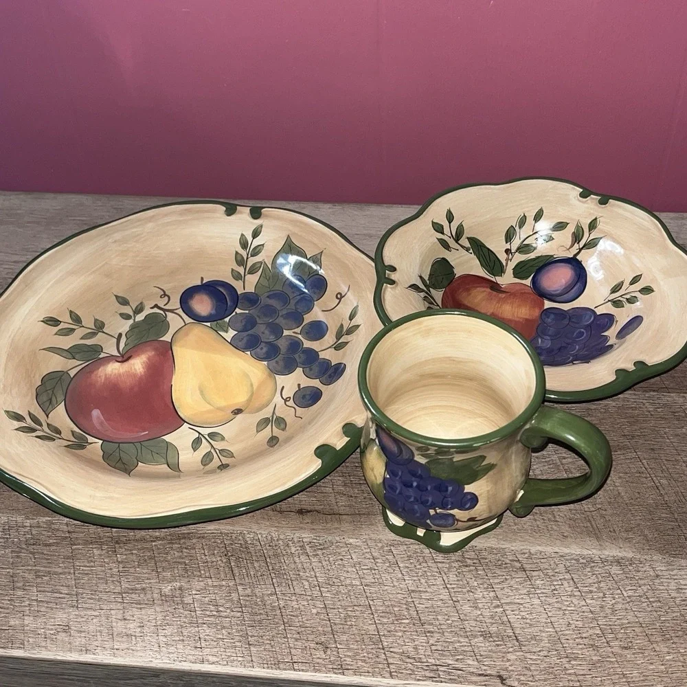 Home Trends Discontinued Granada 3 Piece Set, Large Plate Bowl & Mug